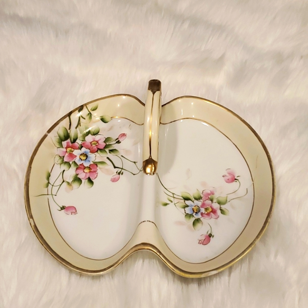 Antique Nippon Hand Painted Floral Serving Dish Handled Vintage Porcelain